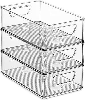 Set Of 6 Refrigerator Organizer Bins - Stackable Fridge Organizers with Cutout Handles for Freeze... | Amazon (US)
