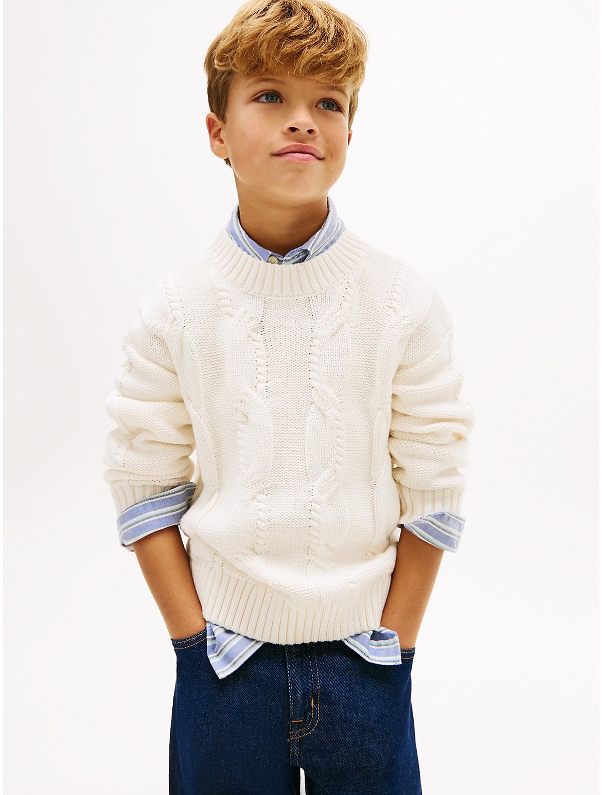 Tommy Hilfiger Boys' Kids' Chunky Cable Knit Sweater - White - 14 | Tommy Hilfiger (US)