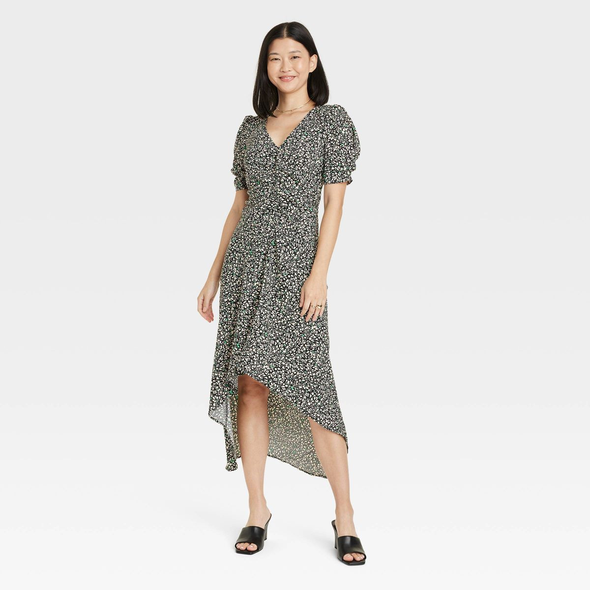 Women's Crepe Short Sleeve Midi Dress - A New Day™ Green Floral M | Target