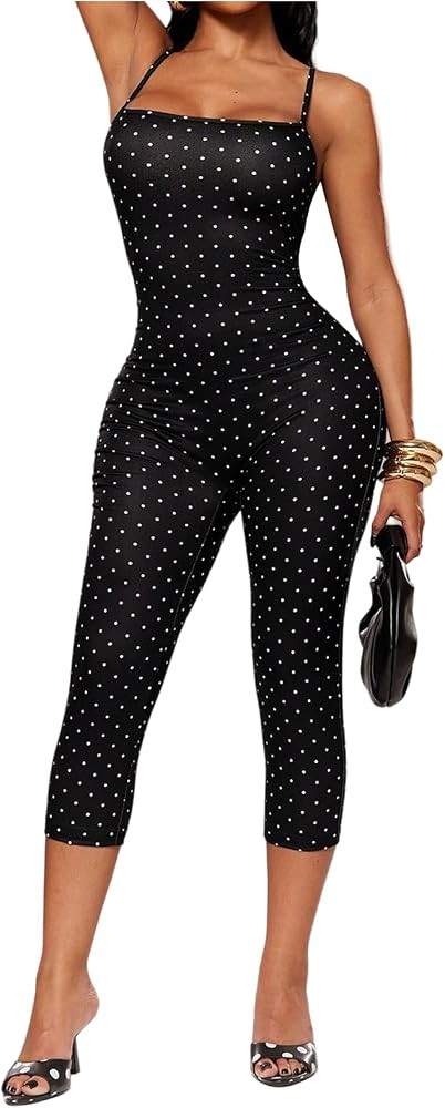 Verdusa Women's Polka Dots Capri Jumpsuits One Piece Pants Rompers | Amazon (US)