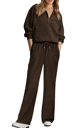 XIEERDUO Women's Plus Size Two Piece Outfits Fall Loungewear Winter Sweat Tracksuit Sweatshirts Sweatpants Matching Sweatsuit Sets Brown 3XL | Amazon (US)