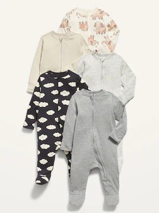Unisex 5-Pack Sleep & Play 1-Way Zip Footed One-Piece for Baby | Old Navy (US)
