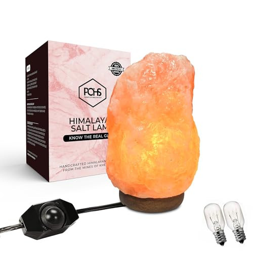 POHS 8-10 Inches (7-11 lb) 100% Authentic Himalayan Pink Salt Lamp – Handcrafted with Dimmable Switch, Wooden Base, and Bulb Replacement Included | Amazon (US)
