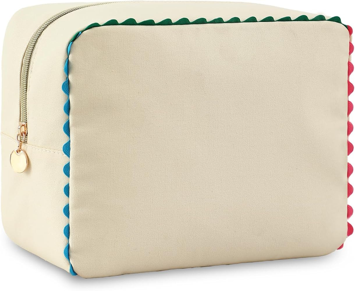 Canvas Makeup Bag for Women, Rainbow Rick Rack Trim Cute Cosmetic Bag, Travel Toiletry Organizer,... | Amazon (US)