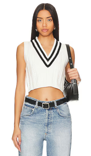Jade Varsity Cropped Vest in White | Revolve Clothing (Global)