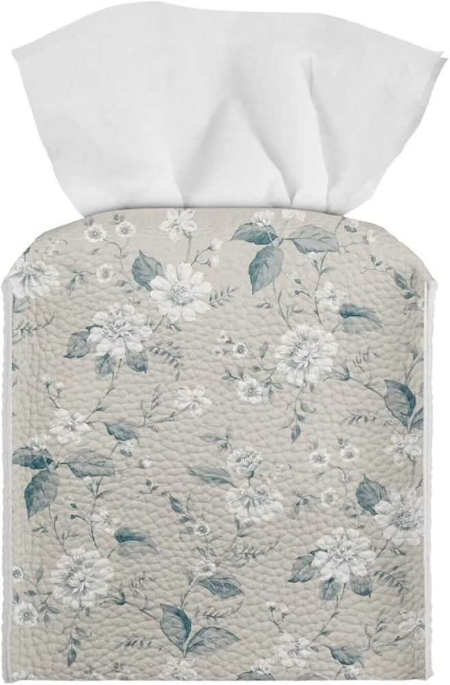Vintage Floral Print Tissue Box Cover Square Kitchen Tissue Holder Leather Aesthetic Cube Novelty... | Amazon (US)