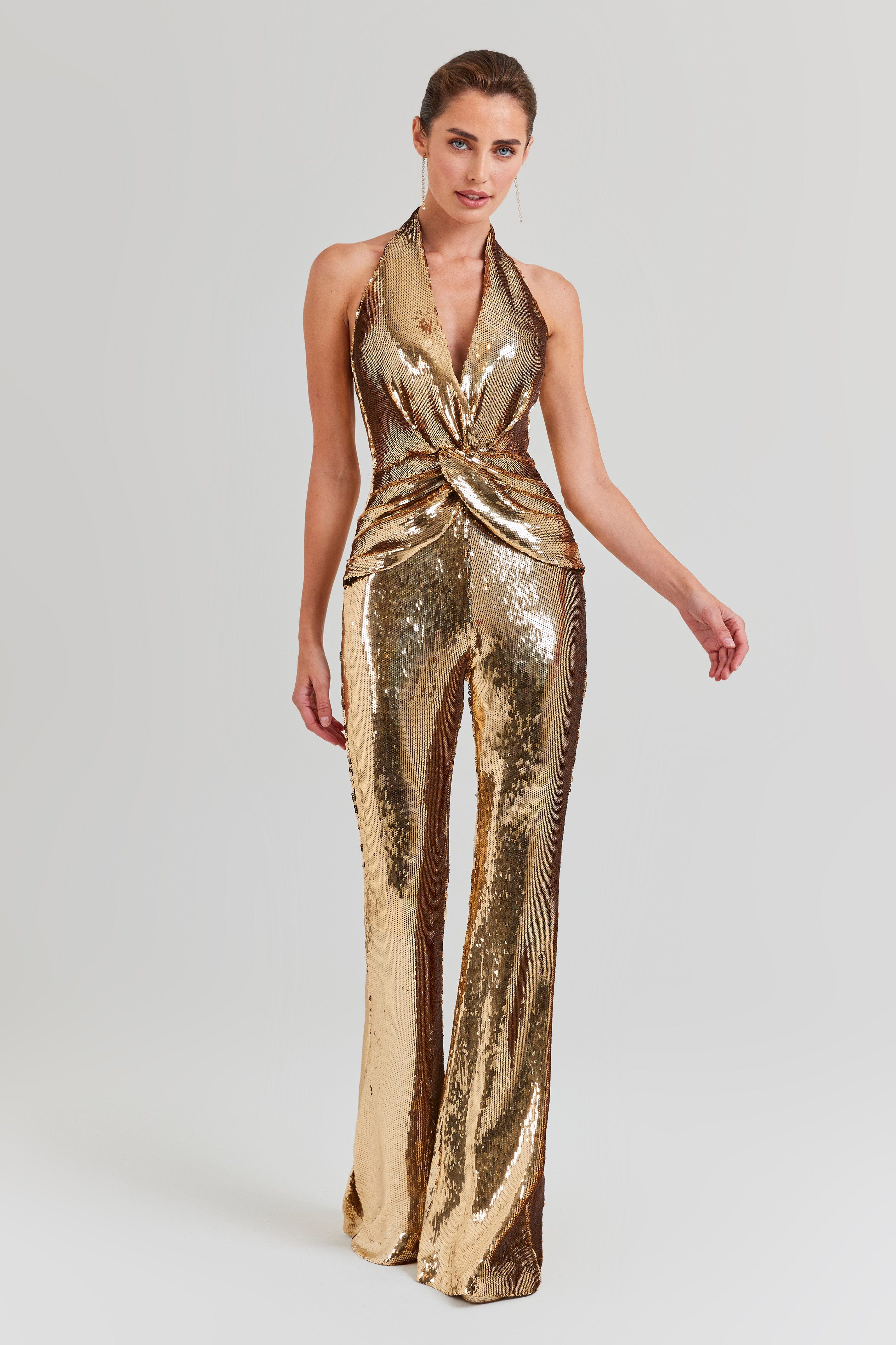 Tianna Gold Jumpsuit | Nadine Merabi