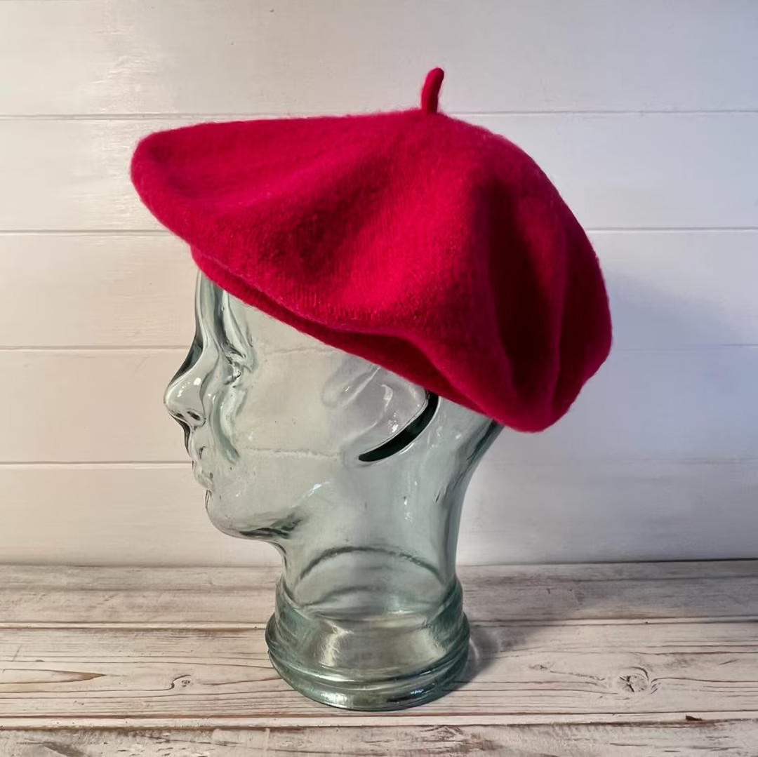 Woollen Rose Red Beret French Style Beret Red Beret Chic Beret Red - Etsy UK | Etsy (US)
