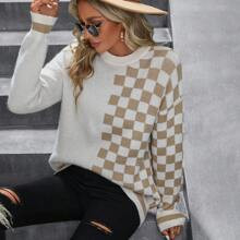 Checkerboard Pattern Drop Shoulder Sweater | SHEIN
