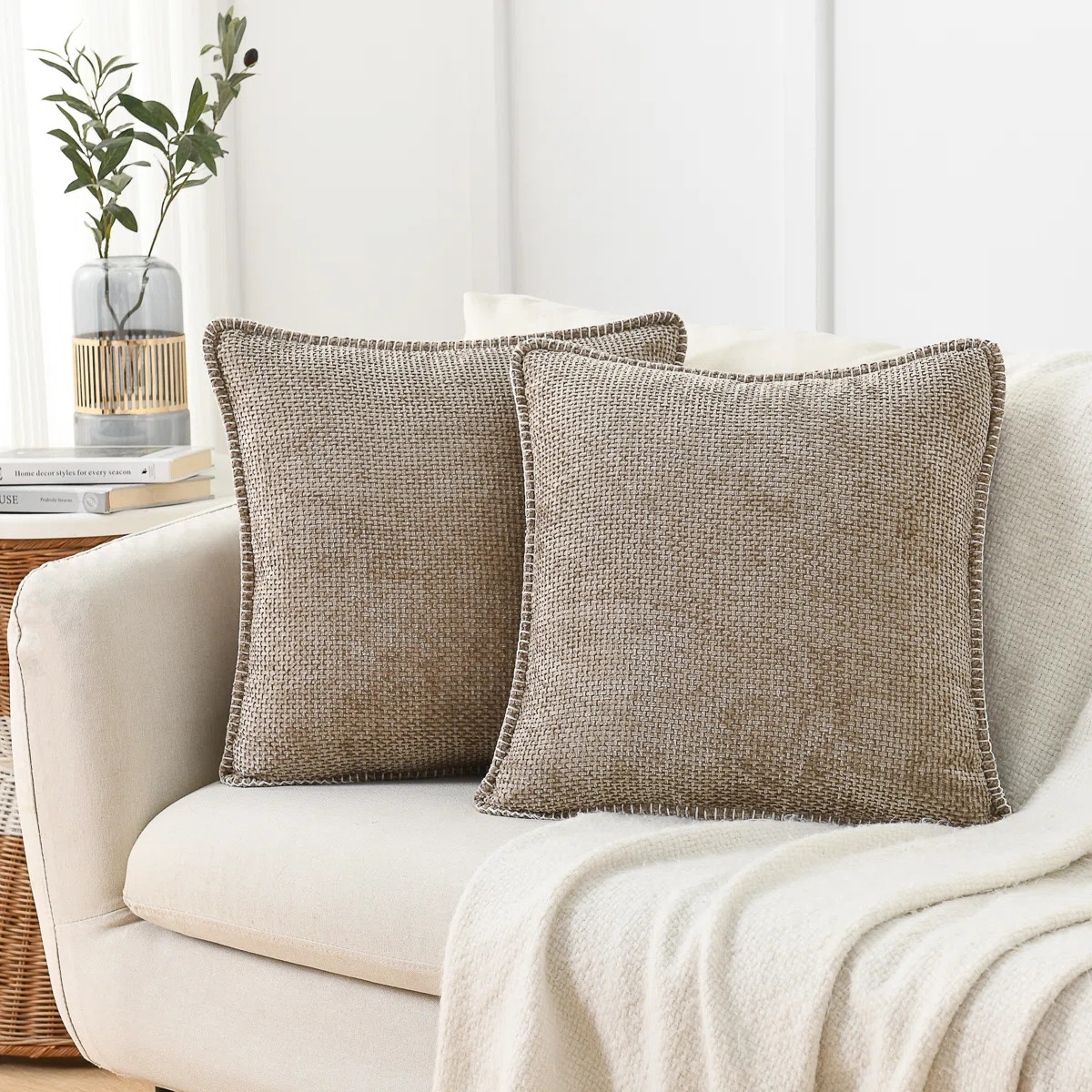 Farmhouse Pillow Covers Modern Farmhouse Square Textured Stitched Edge Throw Pillow Cover (Set of... | Wayfair North America