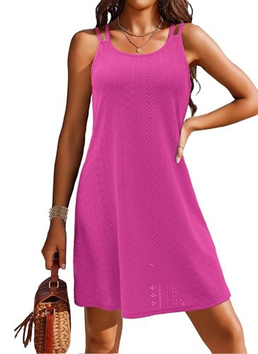 Doreyi Womens Swimsuit Cover Up Hollow Out Crochet Coverups Sleeveless Beach Dress Tank Bathing Suit Cover Up Rose | Amazon (US)