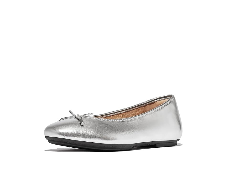 FitFlop Delicato Bow Soft Metallic-Leather Ballerinas Women's Flat Shoes Silver : 10 M (B) | Zappos