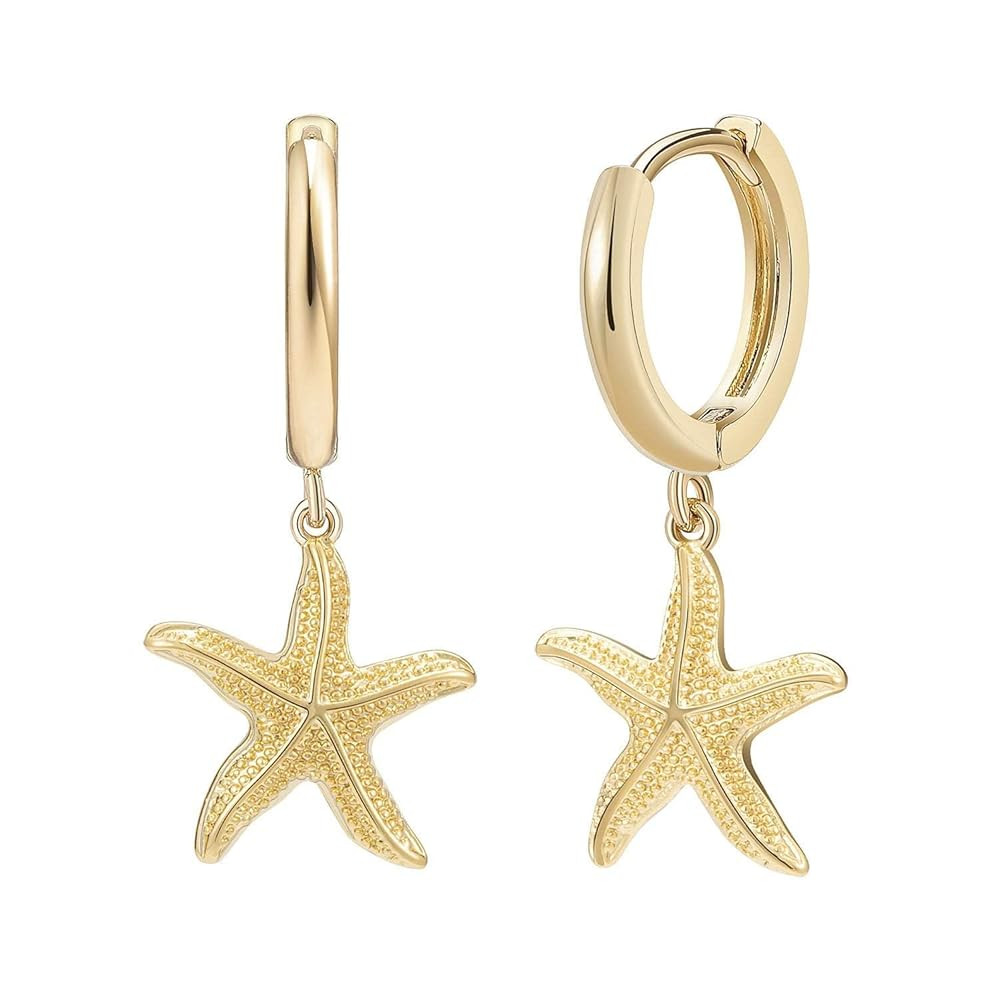 SANNYRA Huggie Earrings for Women - 14K Gold Plated Beach Sea Drop Dangle Earrings - Starfish But... | Amazon (US)