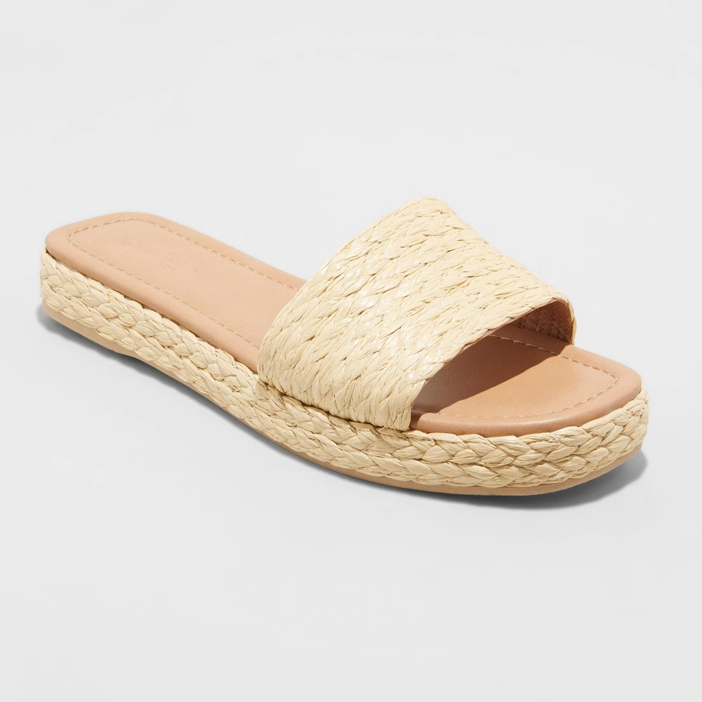 Women's Mardi Raffia Platform Slide Sandals - Universal Thread Natural 11 | Target