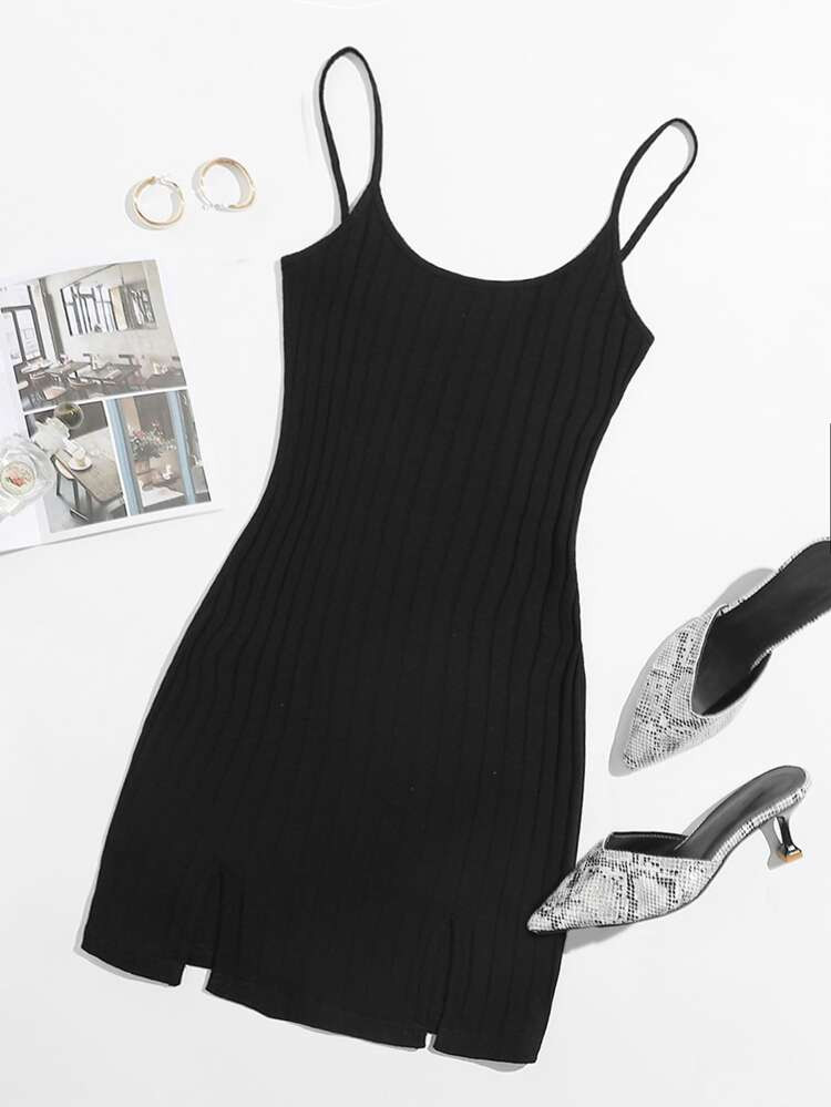 SHEIN Ribbed Cami M-Slit Bodycon Mini Dress | SHEIN