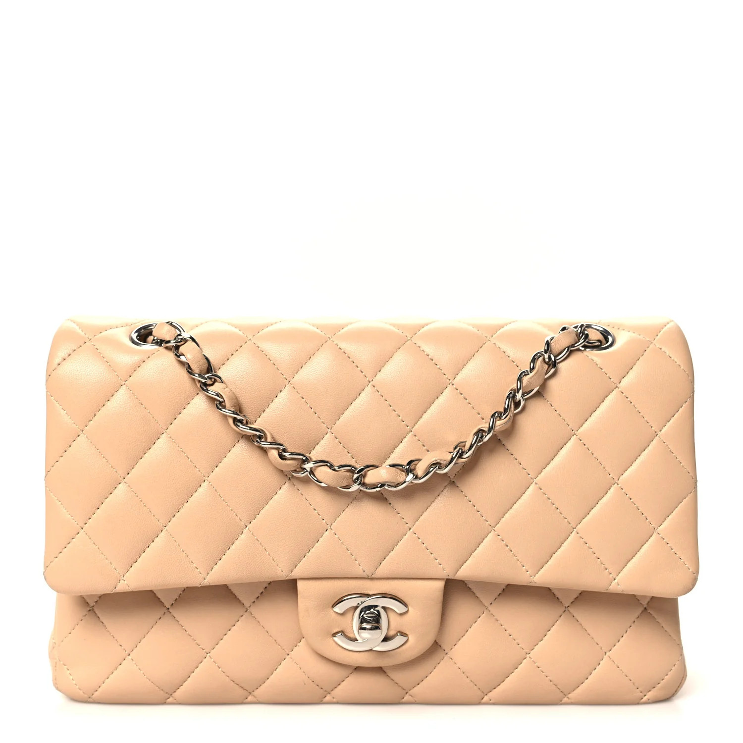Lambskin Quilted Medium Double Flap Beige | FASHIONPHILE (US)