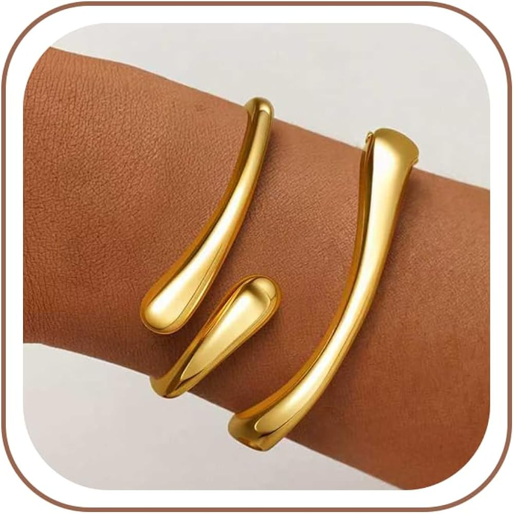 Gold Bracelets for Women Trendy, 18K Gold Plated Bangle Bracelet Set Chunky Twist Cuff Gold Brace... | Amazon (US)