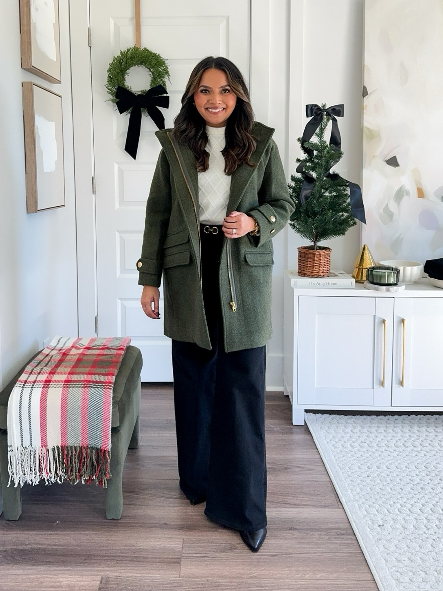 Green topcoat size 0 petite TTS
White cable sweater size XS TTS
Belt size xs TTS
Black wide leg flare jeans size 26 petite TTS
Black booties Size 6- usually size 5.5 but these start in size 6 and fit perfectly 

Fall outfit 
Cyber week 
Black Friday 
Holiday sale 
Abercrombie 
JCREW 
Holiday outfit 
Christmas outfit 
Winter style 

Honey Sweet Petite 

#LTKCyberWeek #LTKStyleTip #LTKHoliday