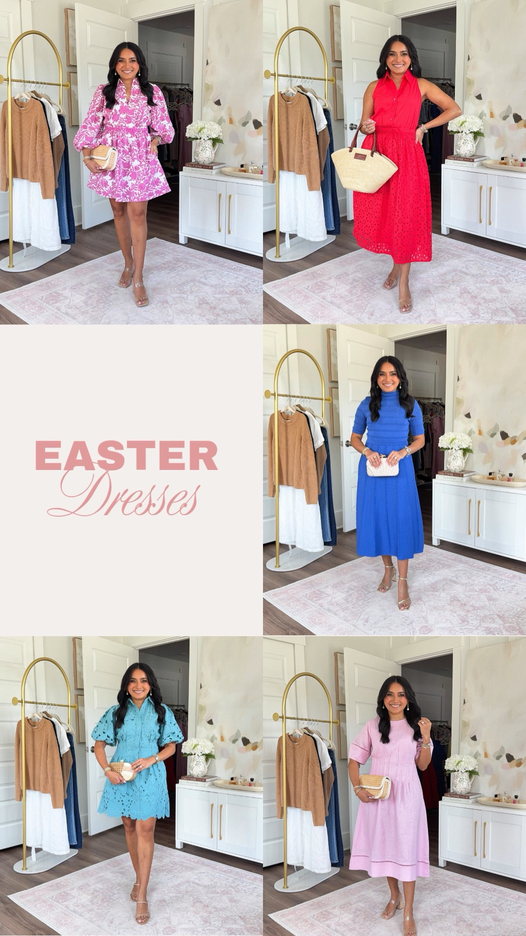 Easter dresses! For reference: I’m 5’0, petite, 32b bra size, and 2/26 in bottoms, pear shaped. *Everything I share is unaltered! TTS means true to size. Between size 5–6.5 in shoes

Linen blend pink dress XS TTS
Clear double strap heels size 5 TTS

Blue eyelet dress XS TTS
Tan heels size 5 TTS

Eyelet halter maxi pink/red dress XS TTS
Clear heels size 5 TTS

Blue mock neck sweat dress XS TTS
Gold double strap heels size 5 TTS

Pink floral mini dress XS TTS
Double strap clear heels size 5 TTS

petite styling tips
petite outfit ideas
Easter dress women
Vacation beach outfits
Spring dresses Spring outfits 2026 #LTKootd #LTKgrwm

#LTKPetite #LTKootd #LTKgrwm