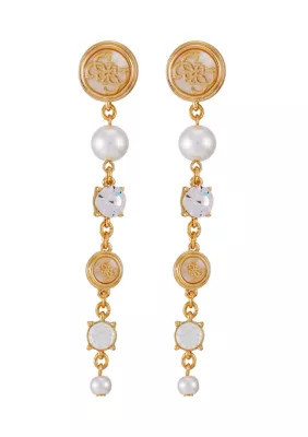 GUESS Gold Tone Crystal Pearl Linear Earrings | Belk