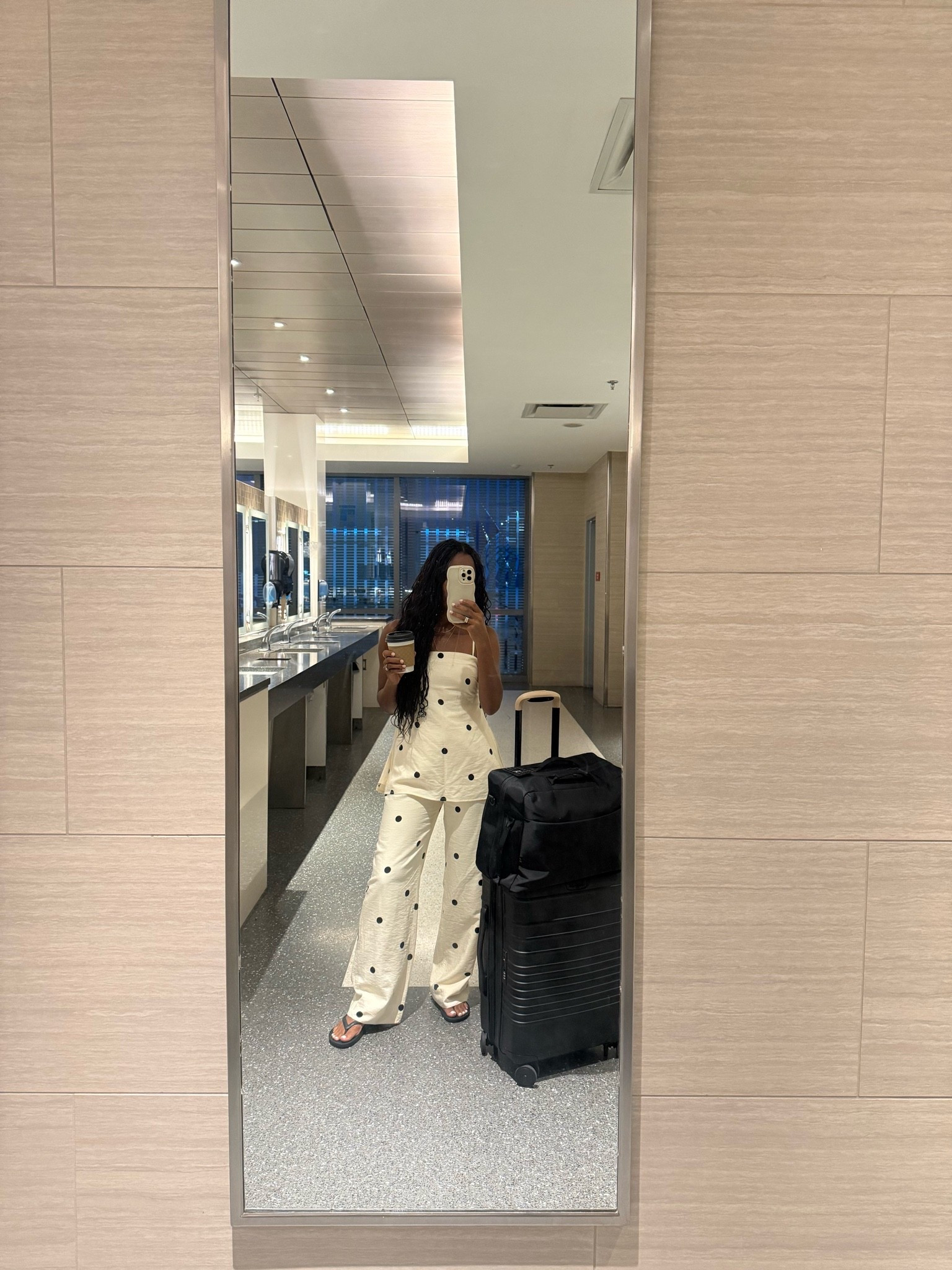 @abercrombie Polka dot two piece set, on sale!
@beistravel black carryon suitcase and weekender bag 
Travel outfit

#LTKootd #LTKTravel