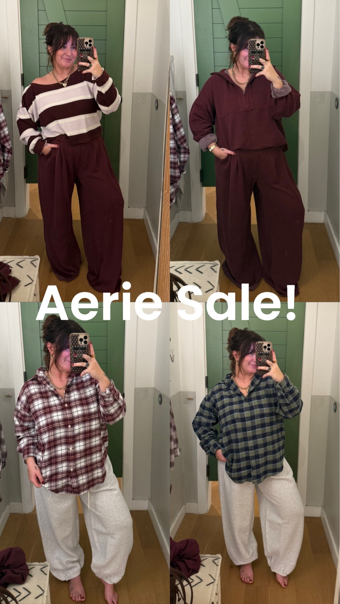@Aerie sale happening right now!!! 30-40% off!! I am wearing mediums in everything and large in the stripe off shoulder sweater! I am 5’1 size 10!

#LTKSeasonal #LTKSaleAlert #LTKMidsize