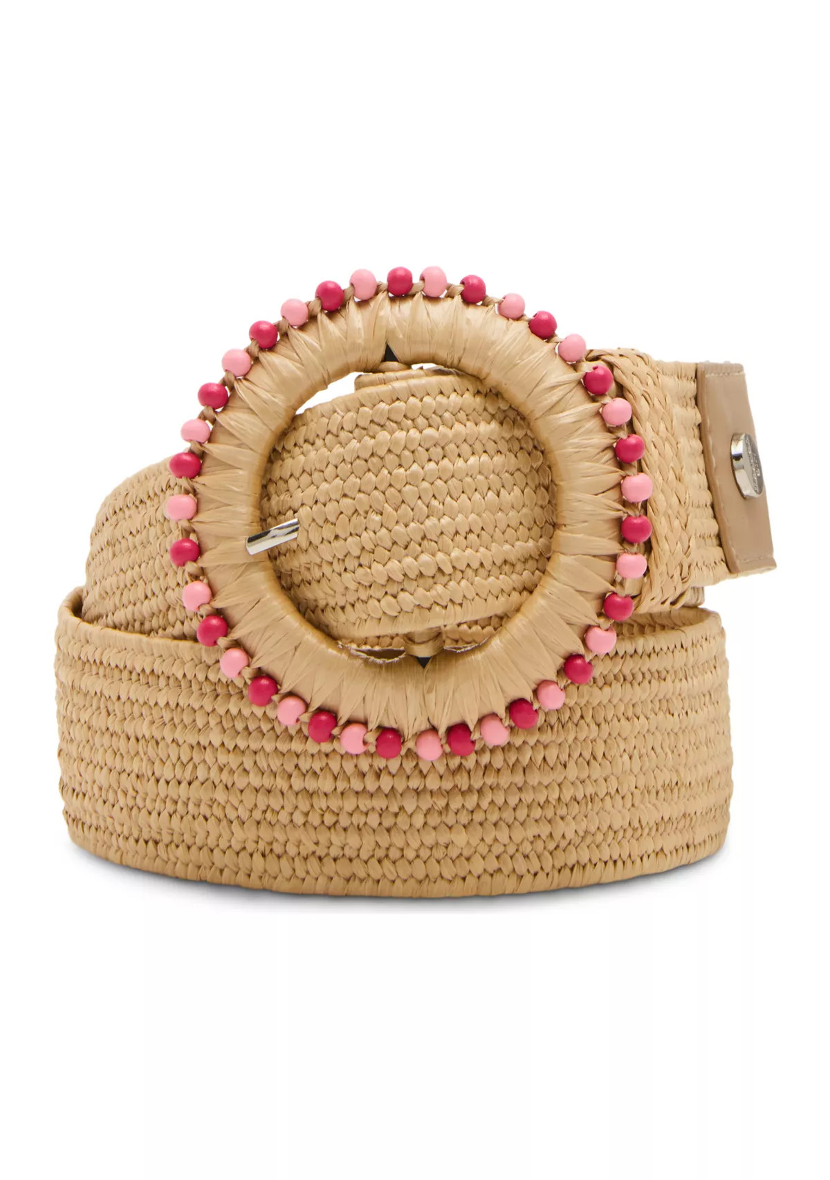 Straw Stretch Belt with Beaded Circle Buckle | Belk