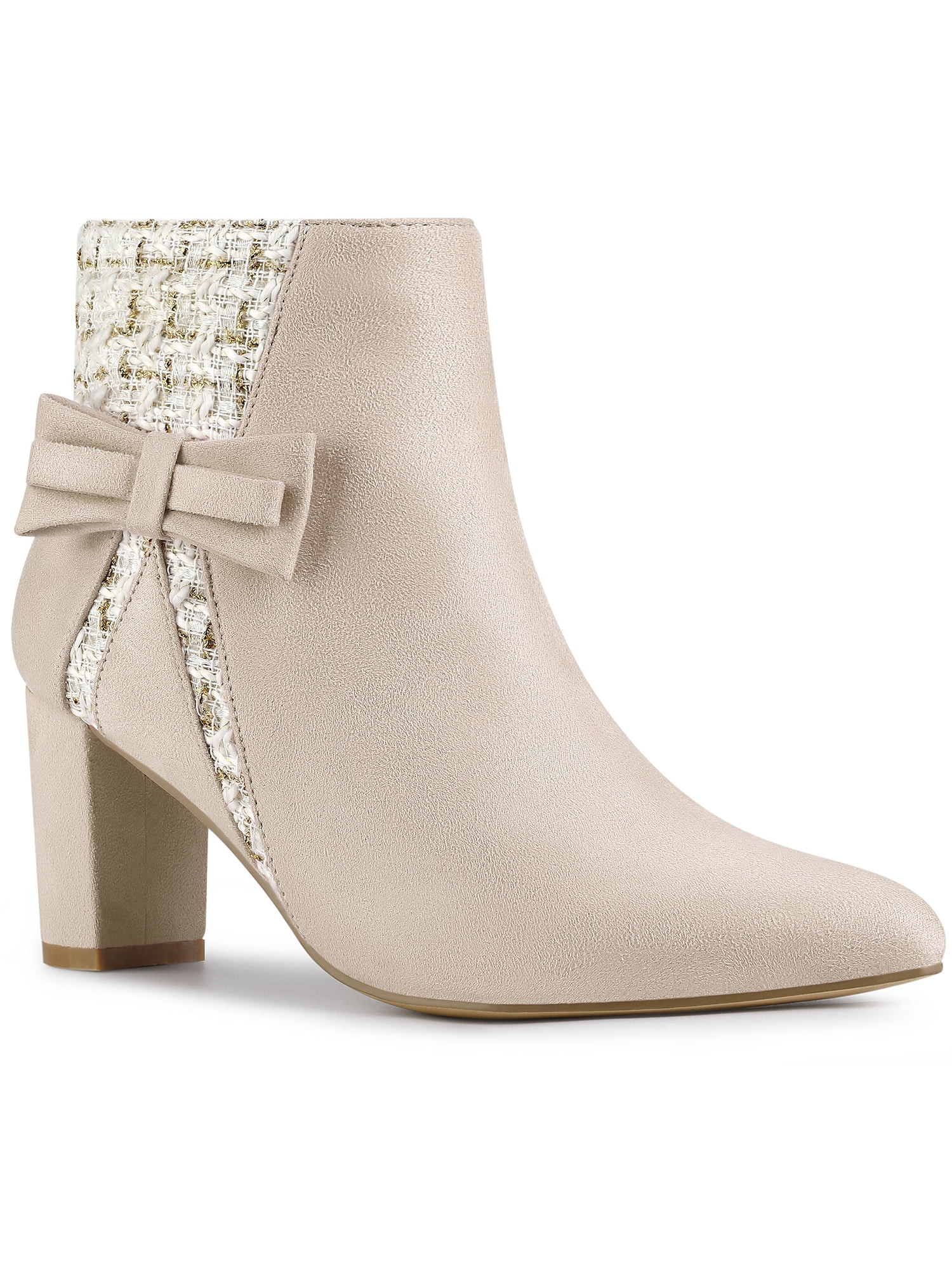 Allegra K Women's Pointed Toe Plaid Block Heels Ankle Boots | Walmart (US)