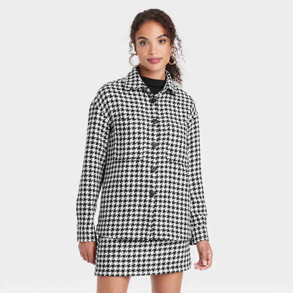 Women's Long Sleeve Tweed Shacket - A New Day™ Black/Cream Houndstooth | Target