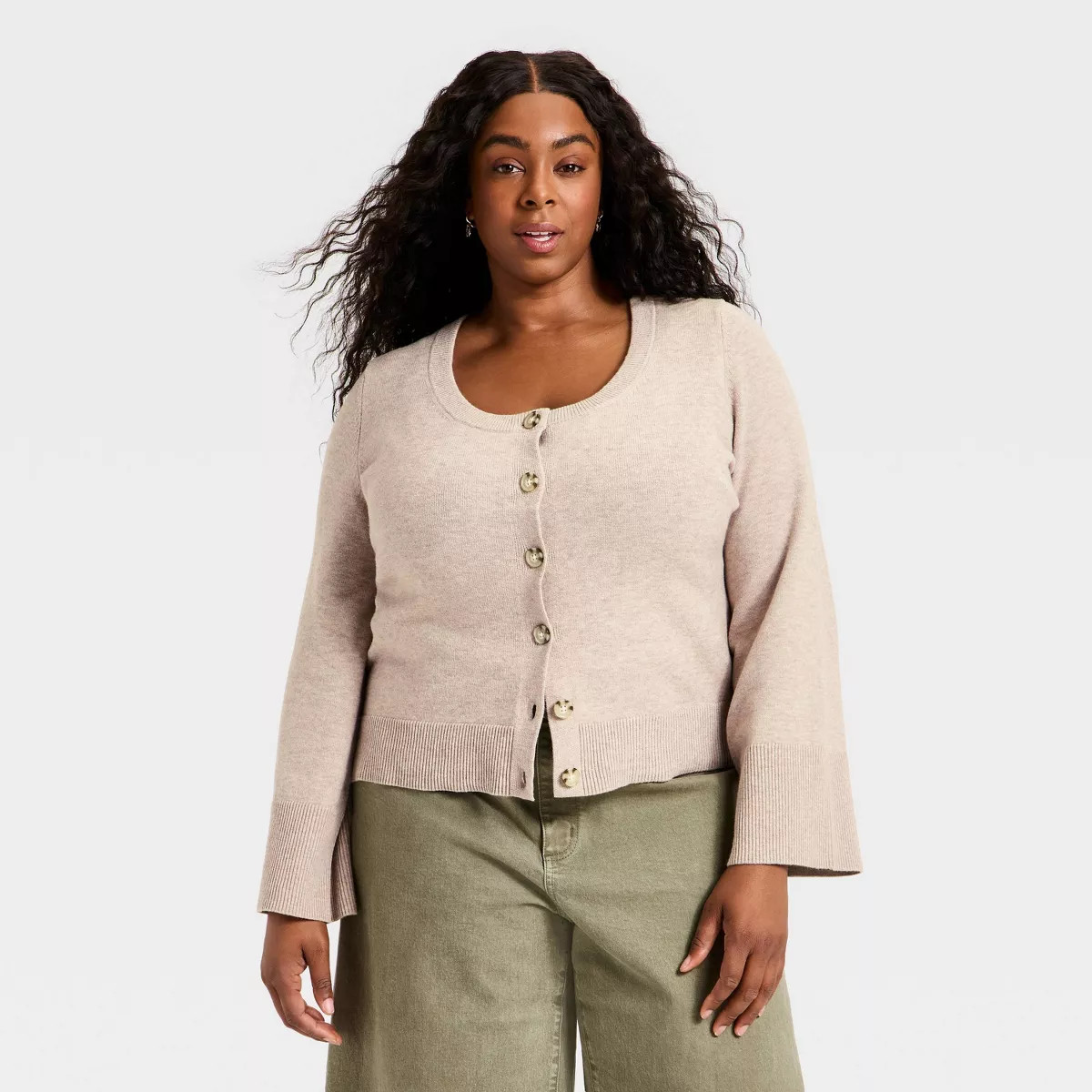Women's Button-Down Scoop Neck Cardigan Sweater - Universal Thread™ Taupe XXL | Target