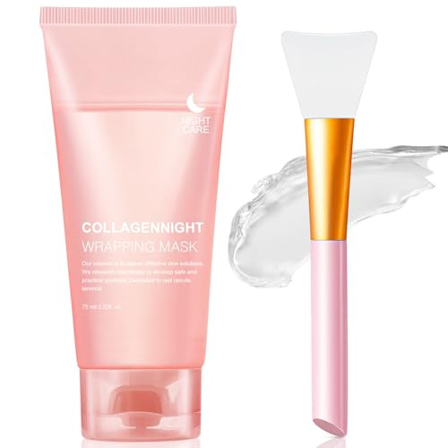 Collagen Night Wrapping Mask,Overnight Peel Off Mask, Facial Collagan Wrapping Mask for Elasticity & Hydration, Reduce Sagging & Dullness, Tight Skin, Pink,Pack of 1, 2.53 fl.oz(Brush Included) | Amazon (US)