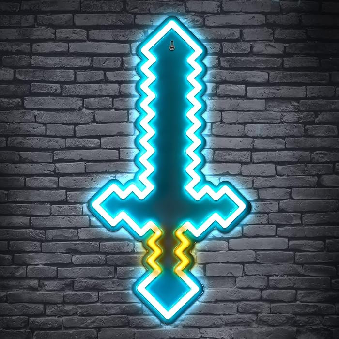 Minecraft RGB Diamond Sword Neon Wall Light – Color Changing LED Gaming Room Decor, USB Powered... | Amazon (US)