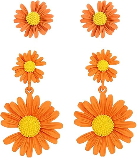 2Pairs Daisy Earrings Flower Earrings for Women Y2k Acrylic Yellow White Double Flower Earrings,V... | Amazon (US)