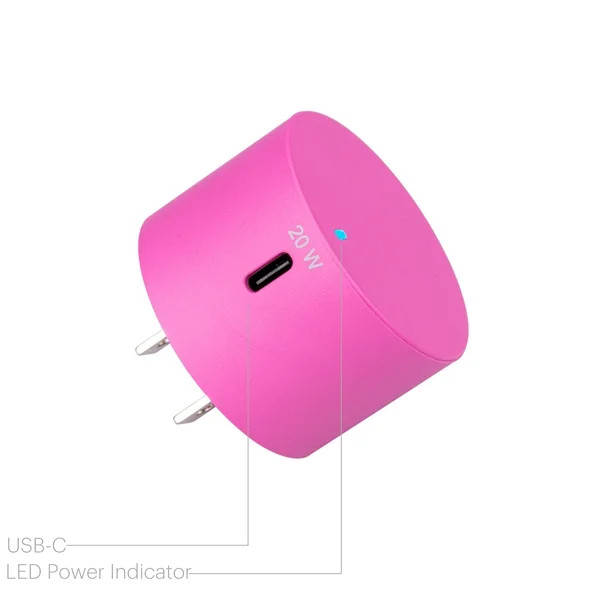 onn. 20W USB-C Wall Charger with Power Delivery, Pink, for iPhone models (13/12/11/SE/XS/XR/8 ser... | Walmart (US)