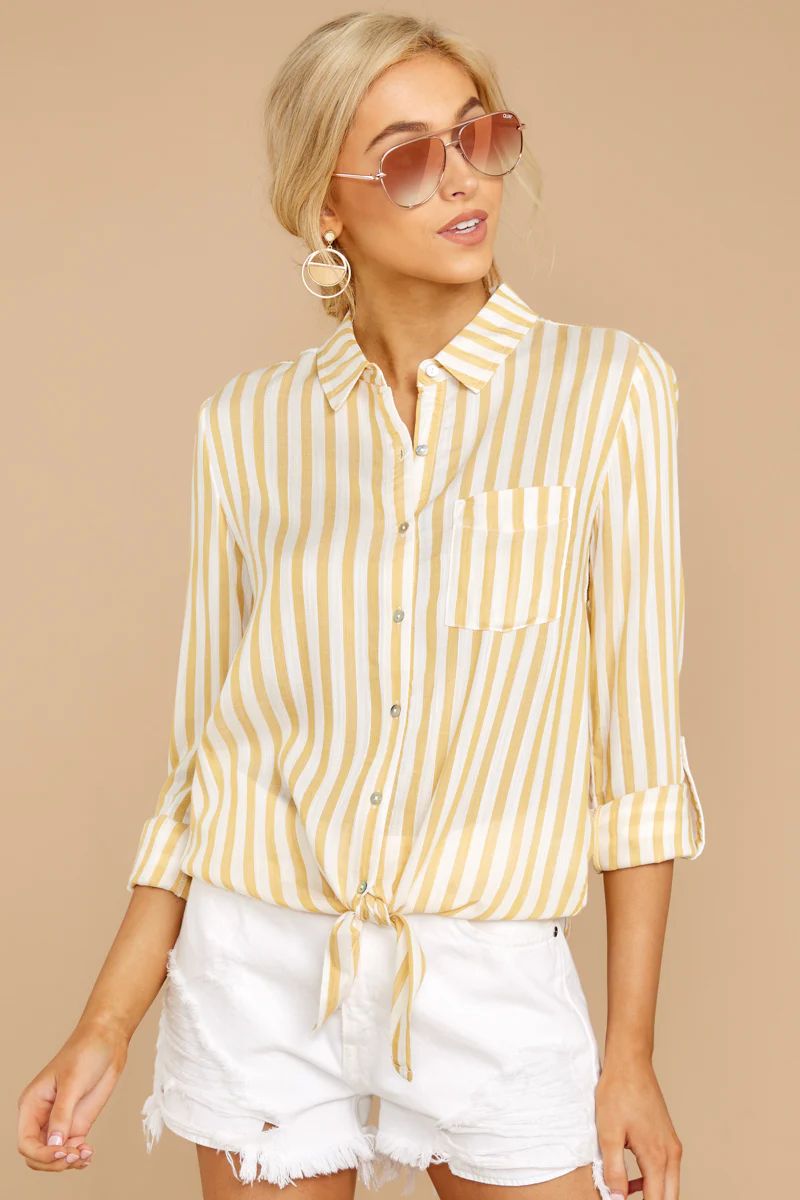 I Just Might Sunshine Yellow Stripe Button Up Top | Red Dress 