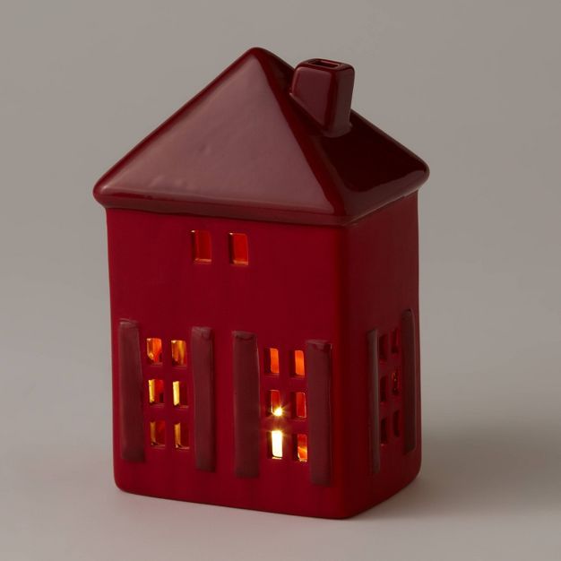 6&#34; Battery Operated Lit Decorative Ceramic House with Shutters Red - Wondershop&#8482; | Target