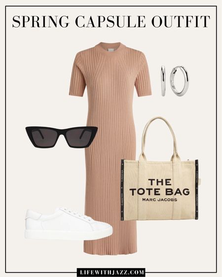 Spring outfit inspo styling a sweater dress casually 🤍

- varley dress is also bump-friendly :) 

Spring / summer / casual / sweater dress / maxi dress / midi dress / sneakers / tote bag / sunglasses / silver hoops / maternity 

#LTKstyletip #LTKSeasonal