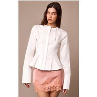 White Cotton Pleat Detail Long Sleeve Shirt, White | PrettyLittleThing IE