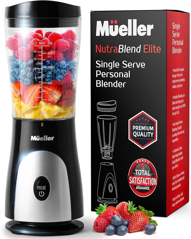 Mueller Personal Blender for Shakes and Smoothies with 15 Oz Travel Cup and Lid, Juices, Baby Foo... | Amazon (US)