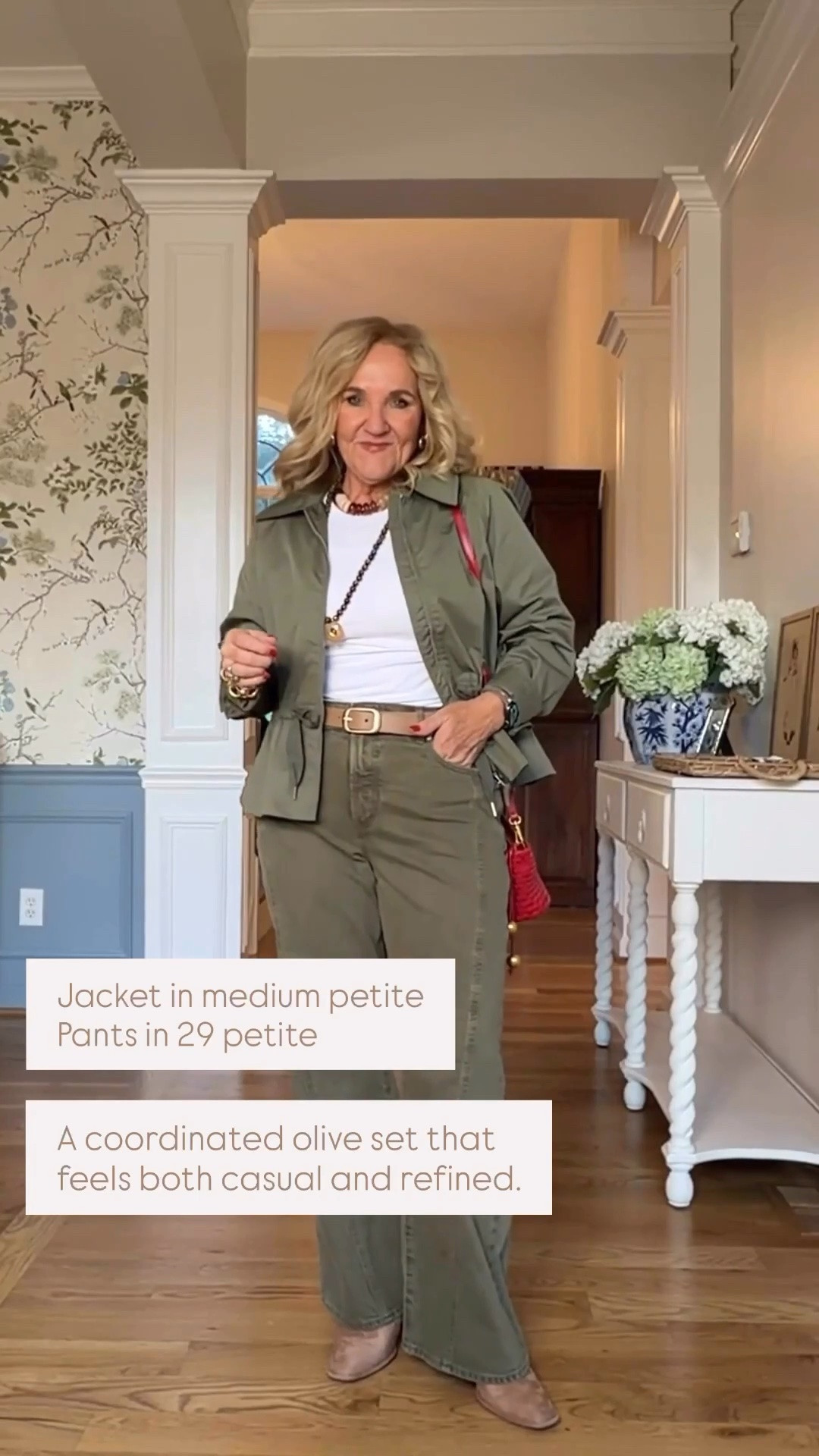 This olive utility jacket and matching wide leg pants make getting dressed so easy. The coordinated set is comfortable, flattering, and perfect for travel, weekends, or casual days when you still want to look polished. Wearing the jacket in a medium petite and the pants in a 29 petite.

💡 LTK MADE EASY
❤️ Heart = Support my posts!
🔖 Save = Get sale & restock alerts
📋 Lists = Keep favorites organized
📲 Share = Send lists and products to a friend. Hello, Christmas List!
💬 Comment = Ask me anything about what I'm wearing.:-)

#LTKootd #LTKSeasonal #LTKdayinmylife