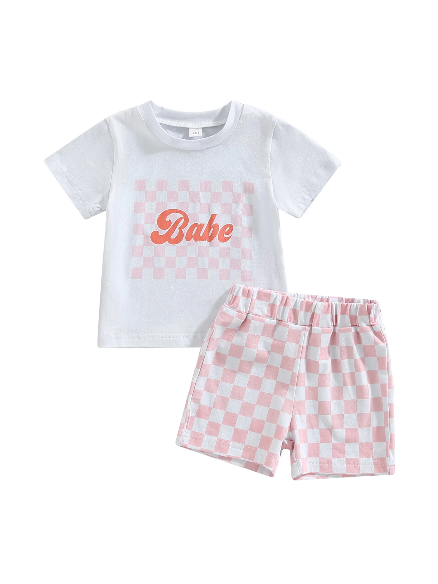 Bagilaanoe Toddler Baby Girls 2Pcs Checkerboard Print Short Pants Set Short Sleeve Letter Printed... | Walmart (US)