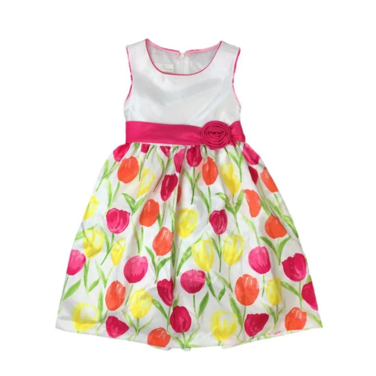 American Princess Girls Pink Orange Floral Tulip Party Dress Flower Girl 4 | Walmart (US)