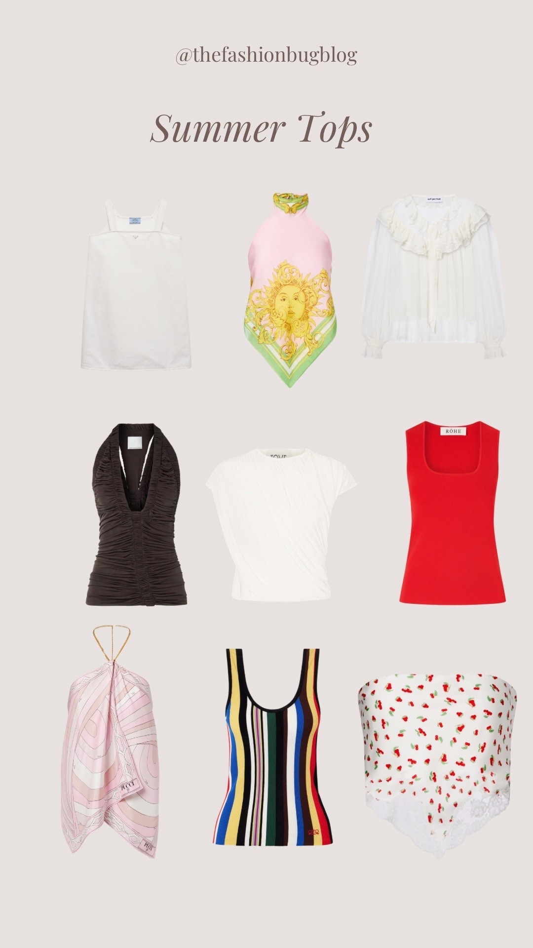 Tops to wear this summer 
T-shirts 
Tanks
Halterneck 
Strapless