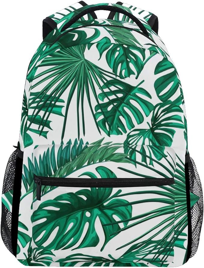 Wamika Tropical Leaves Backpacks for Kids Women Men, Palm Tree Green Computer Laptop Backpack, Ca... | Amazon (US)