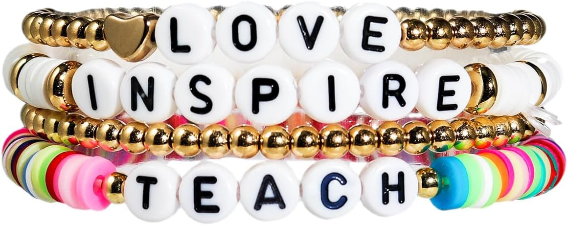 Handmade Teacher Appreciation Stackable Bracelets Colorful Solf Clay Love Teach Inspire Letter Be... | Amazon (US)