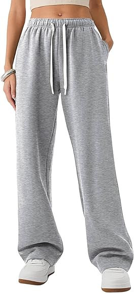 HeSaYep Women's Wide Leg Sweatpants Elastic High Waist Loose Sweat Pants Straight Leg Drawstring ... | Amazon (US)
