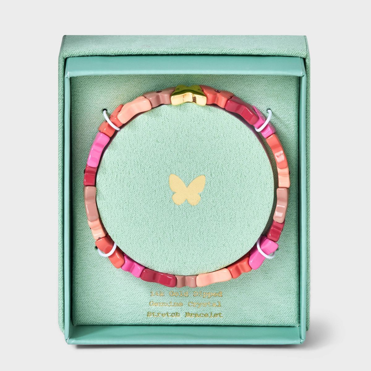 14K Gold Dipped Crystal Butterfly Mixed Enamel Stretch Bracelet - A New Day™ Pink | Target