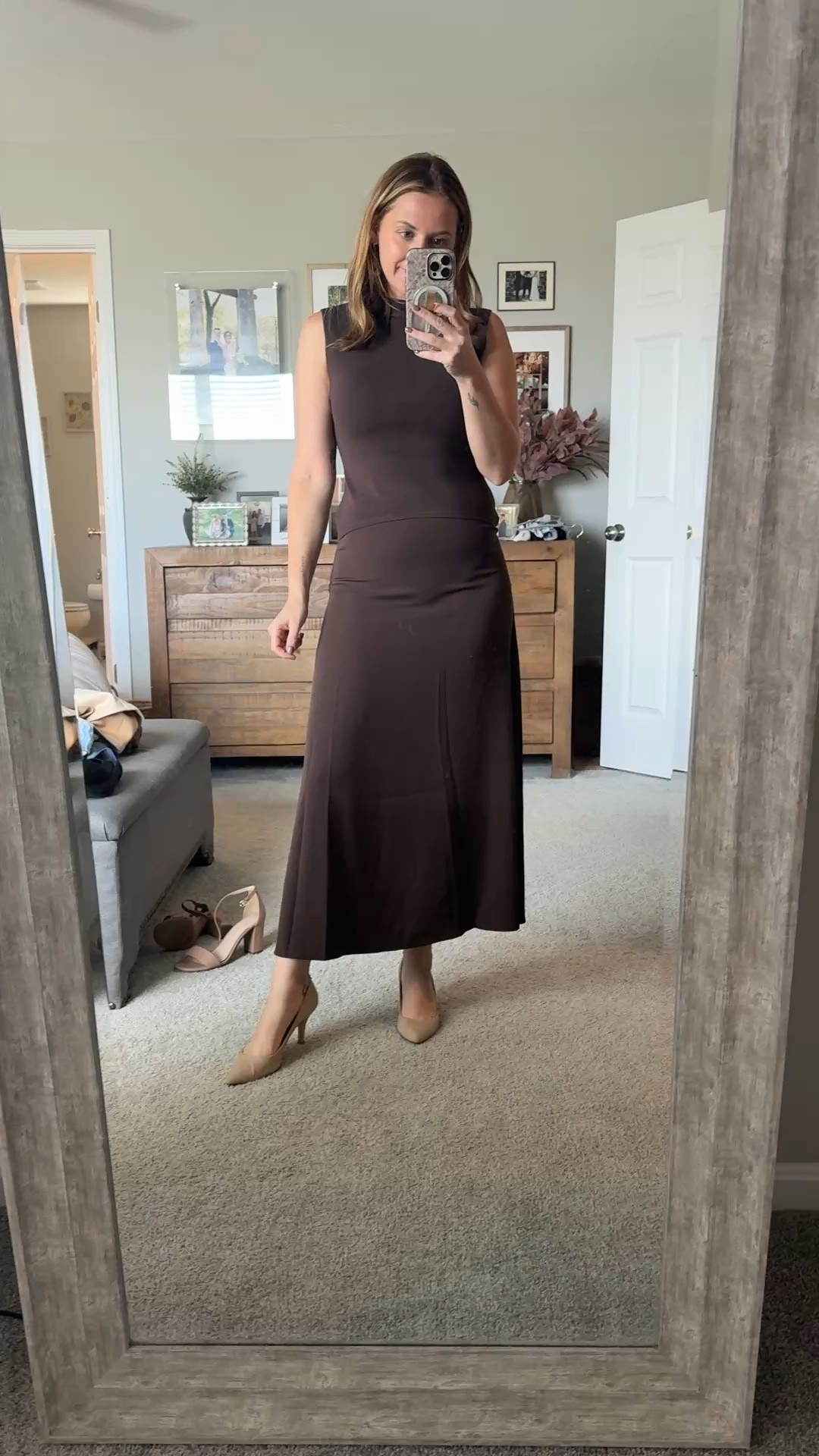 Such a gorgeous dress for work or fall/ holiday events 🤎 under $100! Wearing true size small 

#LTKFindsUnder100 #LTKWedding #LTKWorkwear