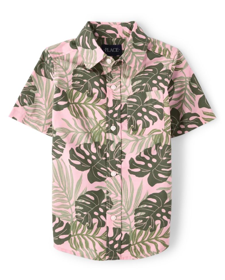 Boys Matching Family Tropical Poplin Button Down Shirt - rose pottery | The Children's Place