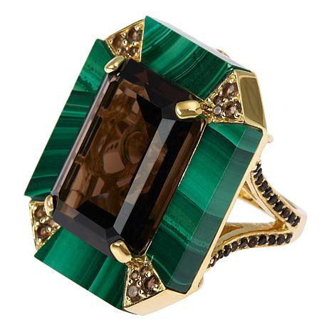 Rarities Smoky Quartz and Malachite Gold-Plated Ring - 21045863 | HSN | HSN